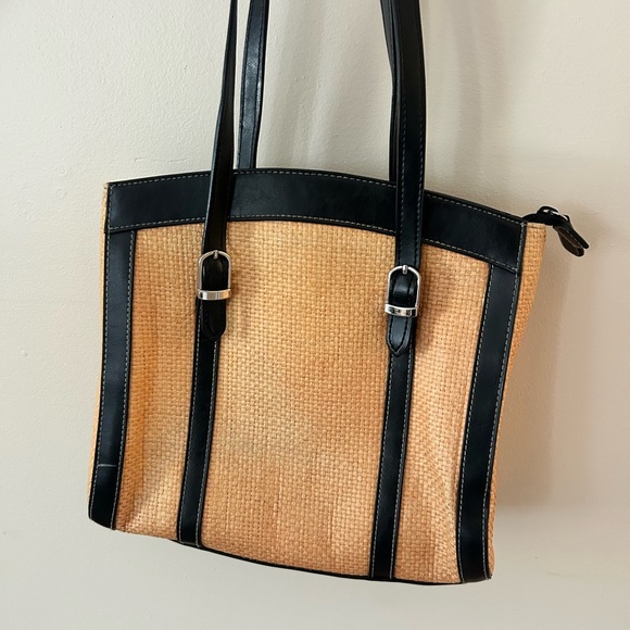 Coldwater Creek Handbags - Coldwater Creek Tan and Black Tote Bag with Structured Design